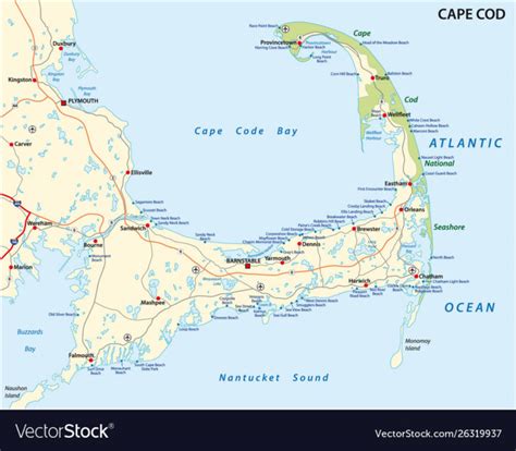 Cape Cod Beach Map United Staes Royalty Free Vector Image | Beach Map