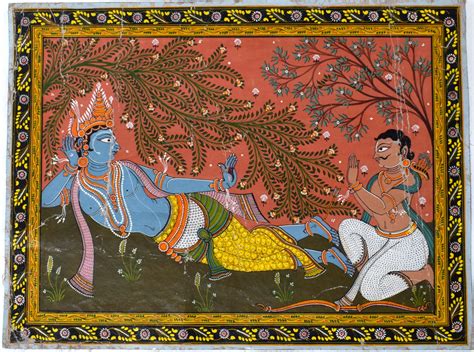 Lot - An Indian Painting Depicting the Death of Krishna on Cotton Duck