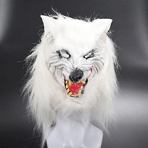 White Fierce Fox Cool Horror Halloween Mask Scary Silver Fox Headwear ...