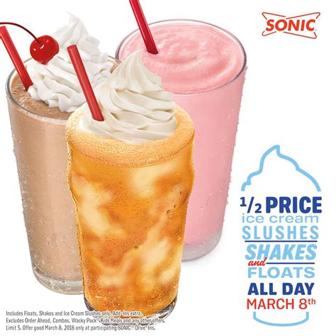 Sonic 1/2 Price Shakes and Ice Cream Slushes ALL DAY TODAY (3/8)