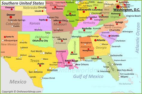 Map Of Southern United States - Ontheworldmap.com