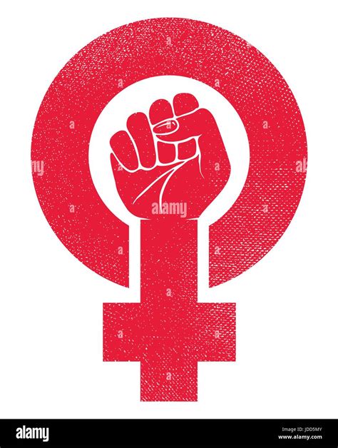 Female gender symbol and raised fist feminist protest vector card or ...