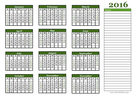 2016 Yearly Calendar - Free Printable Templates