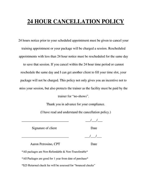 Personal Training Cancellation Policy Template - Sfiveband.com