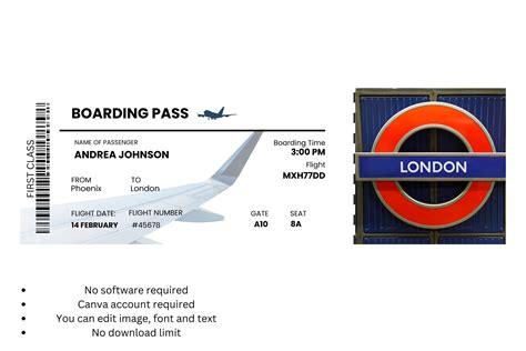 Editable Plane Ticket Template Printable Plane Ticket With Image Custom ...