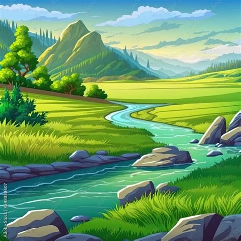 Parallax background, cartoon scenery 2d landscape with lush green ...