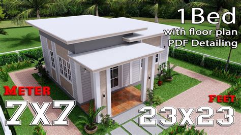 Small House Plan 7x7 Full Detailing 1 Bedroom Flat Roof - YouTube