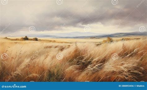 Painting of a Prairie Landscape and Grasses. Grassland Scenery and ...