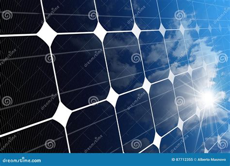 Close-up of a Solar Panel with Sun Rays Stock Illustration ...