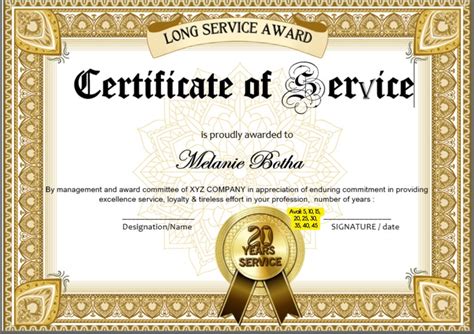 20 Years Service Certificate in Ms Word - Etsy