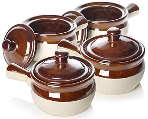 LIFVER French Onion Soup Crocks, 18oz Soup Bowls with Handles and Lids ...