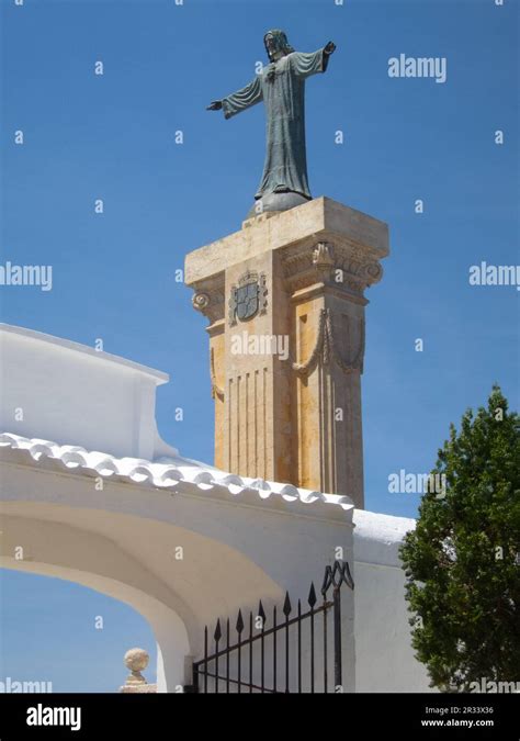 Christ statue on El Toro Mountain, Es Mercadal, Menorca island, Spain ...