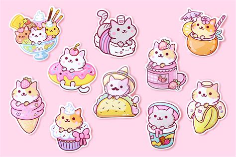 Sticker Set Series 1 10pcs Kawaii Yum Yum Cats Vinyl | Etsy