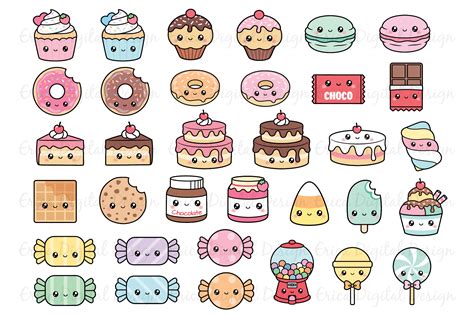 Kawaii Sweets clipart set - 34 cute food images (520385 ...