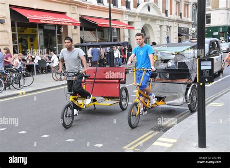 Pedicabs London West End pedal cabs Bugbugs rickshaws taxi passengers ...