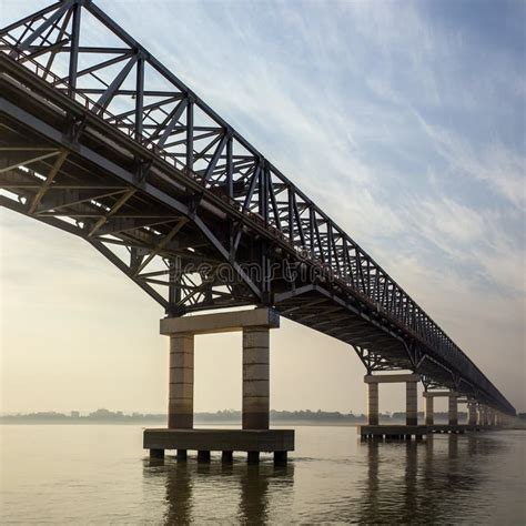 Bridge Over The Irrawaddy River - Myanmar (Burma) Stock Photo - Image ...