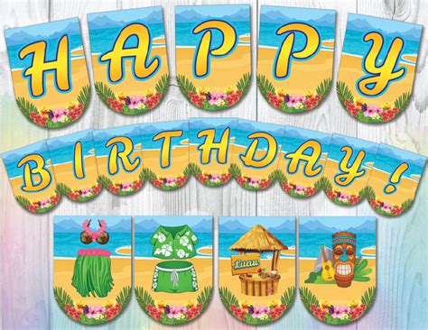 Hawaiian Happy Birthday Banner, Under the Sea Party Decorations, Pool ...