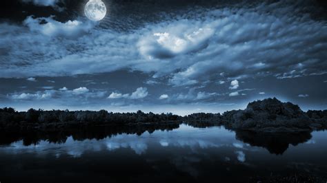 night sky, moonlight, romantic, cloud, reflection, night, full moon ...