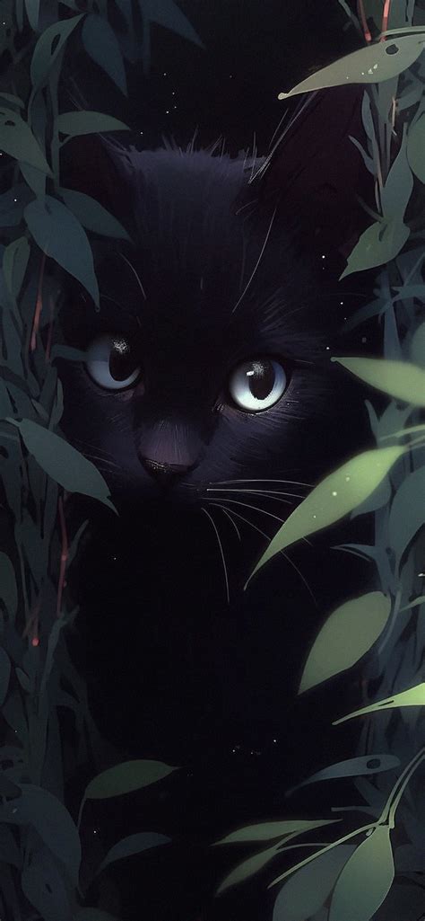 Cute Black Cat in the Grass Aesthetic Wallpapers - Feline Wallpaper