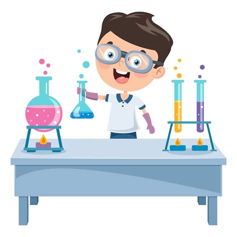 Premium Vector | Little student doing chemical experiment