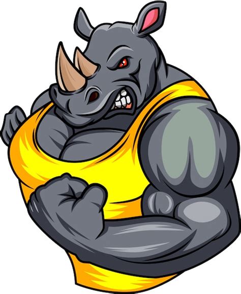 Muscle rhino cartoon | Premium Vector