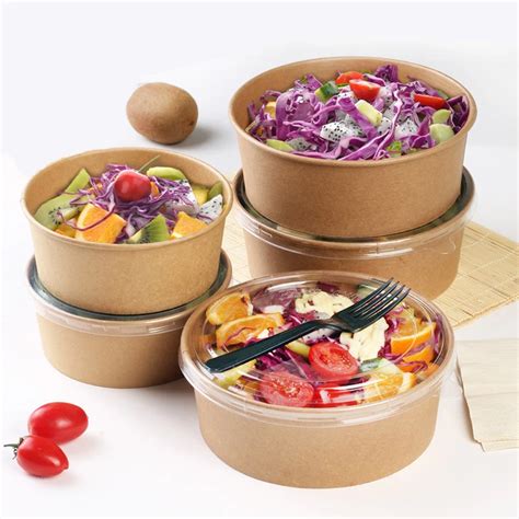 Food Grade Disposable Kraft Paper Salad Packing Box Takeout Food Case ...