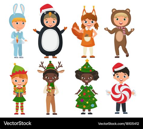 Set of cute kids wearing christmas clothes Vector Image