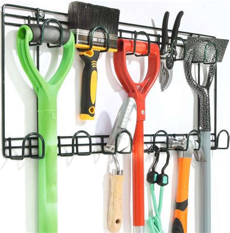 Double Garden Tool Rack - Wall Mounted Tool Holder, Hanging Rack with ...