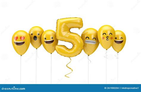 Yellow Birthday Balloon with Emoji Balloon Faces Stock Illustration ...