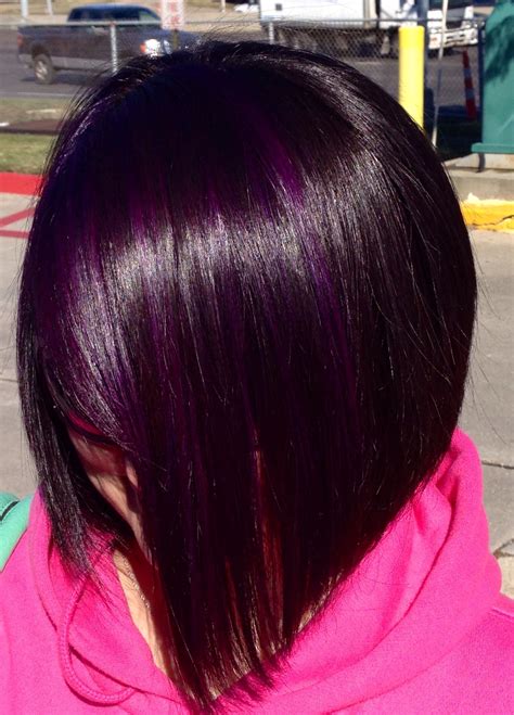 Purple highlights By: me in 2019 | Bob hair color, Purple brown hair ...