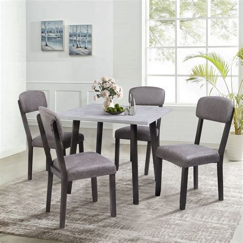 Mid-century 5 Piece Wooden Dining Set with 4 Padded Dining Chairs ...