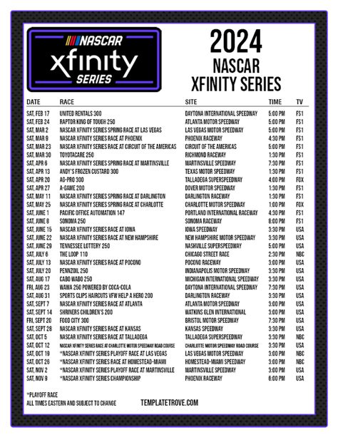 2024 Nascar Xfinity Series Schedule Printable Pdf - Danell Kalindi