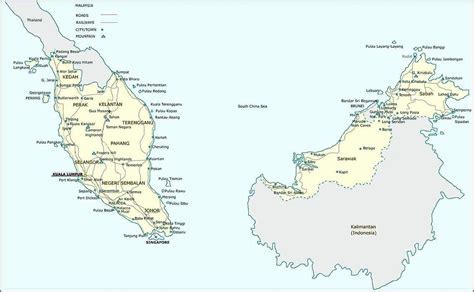 Malaysia peta bandar - Malaysia bandar-bandar peta (Asia tenggara - Asia)