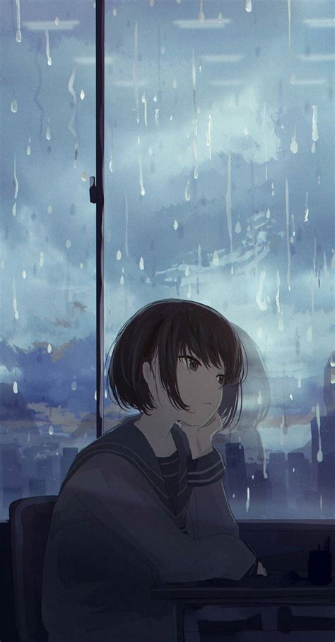 Download Sad Aesthetic Anime Girl Rainy Window Wallpaper | Wallpapers.com