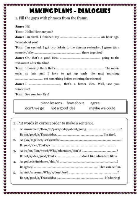 Making plans - dialogues exercises c…: English ESL worksheets pdf & doc