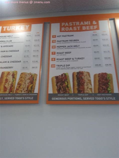 Menu at TOGO'S Sandwiches fast food, San Jose, 380 N Capitol Ave