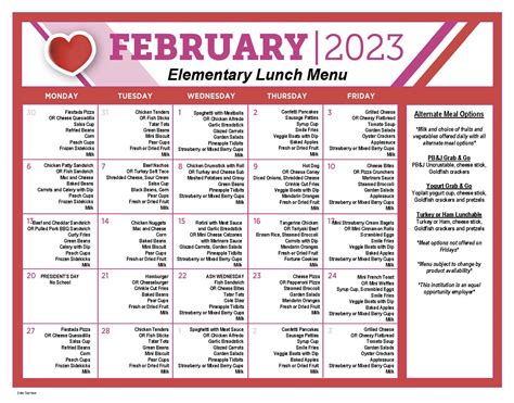 Cafeteria-Lunch Menu – St. Paul School