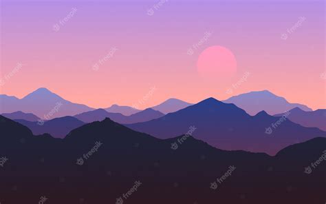 Premium Vector | Mountain sunset nature landscape