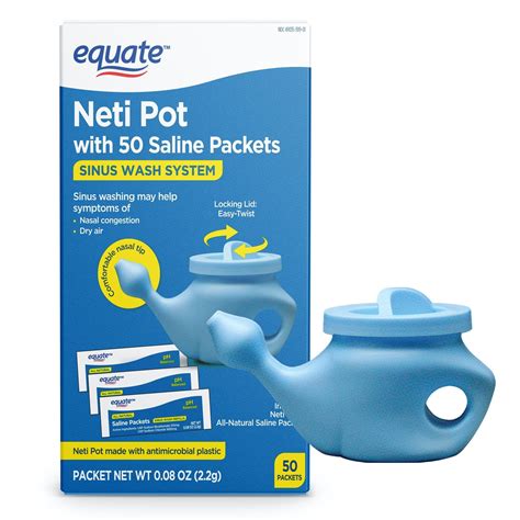 Equate Neti Pot with 50 Saline Packets Nasal Wash System for Sinus ...