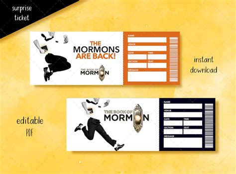 Printable THE BOOK of MORMON Ticket, Editable Broadway Surprise Musical ...