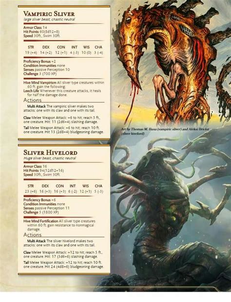 Vampiric Sliver ND 3 - Sliver Hivelord ND 5 | Dnd monsters, Dnd ...