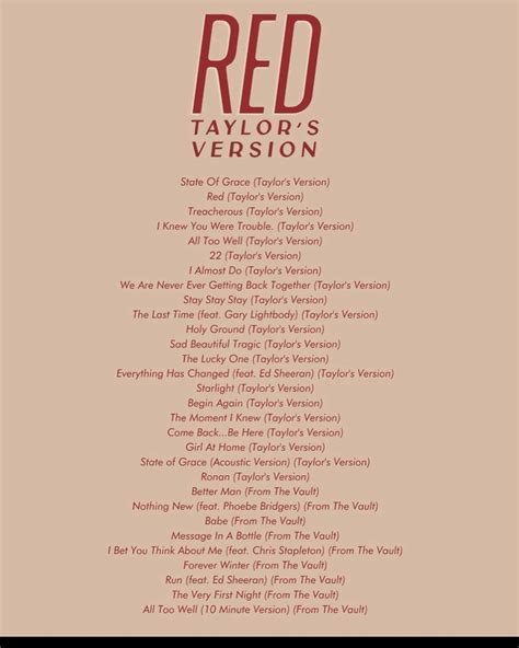 red taylor's version by various artists and their names on the back of it