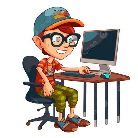 Editor Clipart Cartoon Boy Obliviously Typing On His Computer On White ...