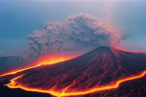 Premium Photo | Volcano eruption with hot lava flow natural disaster