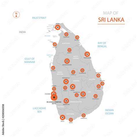 Stylized vector Sri Lanka map showing big cities, capital Sri ...