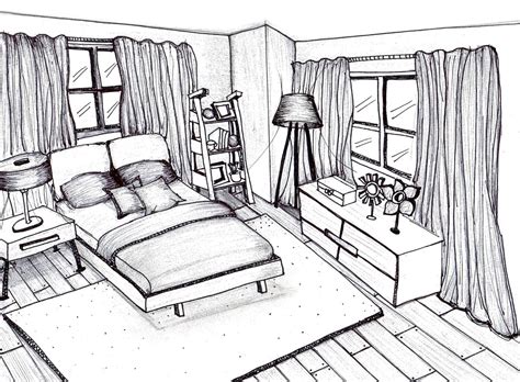 la chambre une chambre chambre bedroom | Bedroom drawing, Interior wall ...