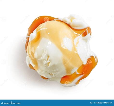 Vanilla Ice Cream with Caramel Sauce Stock Image - Image of melt, flow ...