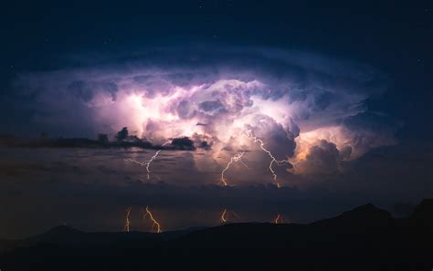 Cumulus clouds, storm, lightning, nature, mountains HD wallpaper ...