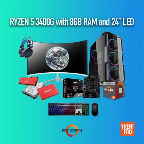 Ryzen 5 3400G Set with 8GB RAM, 24" IPS LED Frameless Gaming Monitor ...