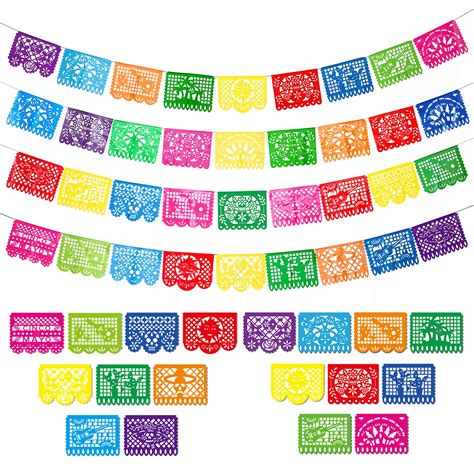 Buy 4 Packs Mexican Party Banner Large Plastic Papel Picado Banner ...